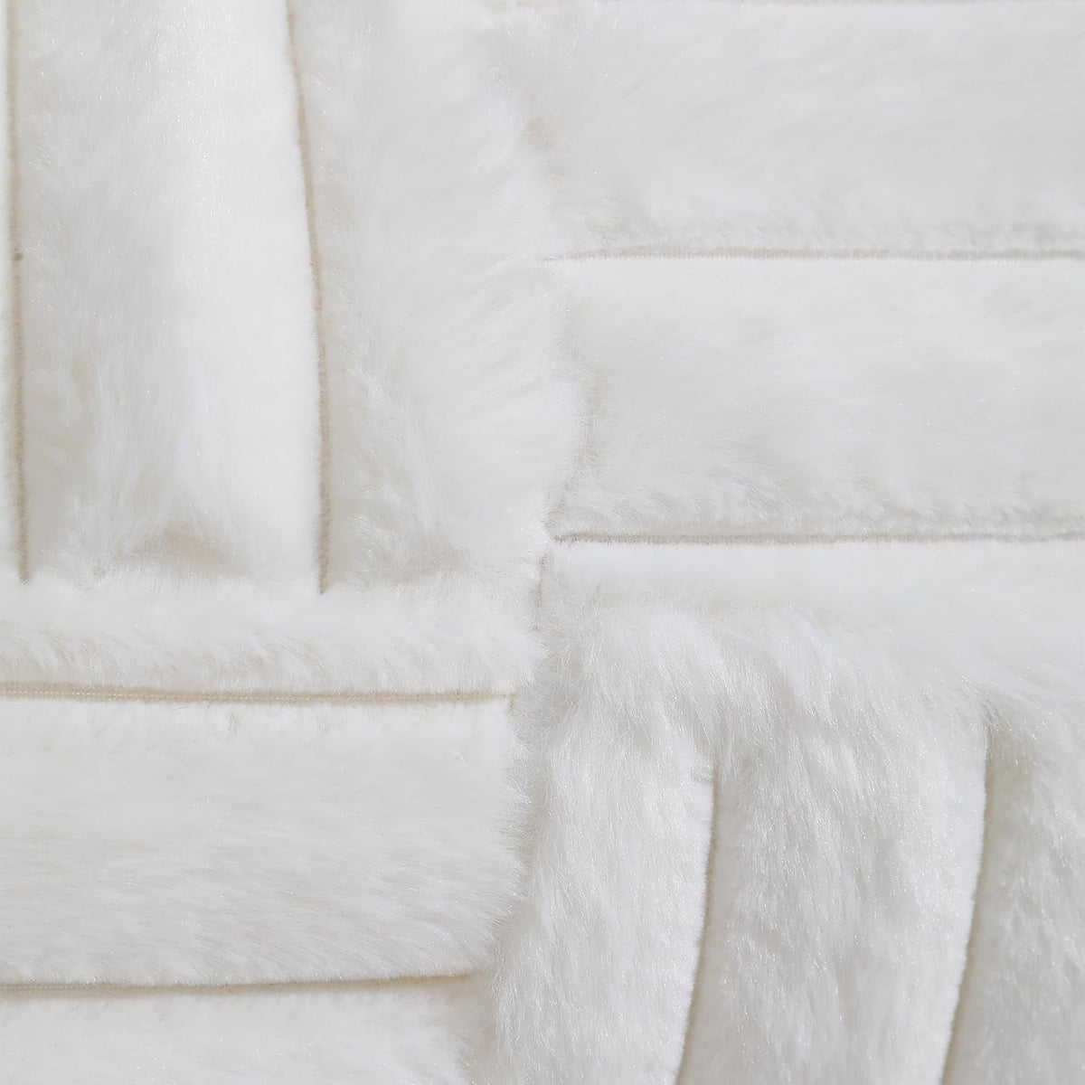 Plush Striped Cushion Covers, Pair of 18 Inch Squares in Cream - Image 3
