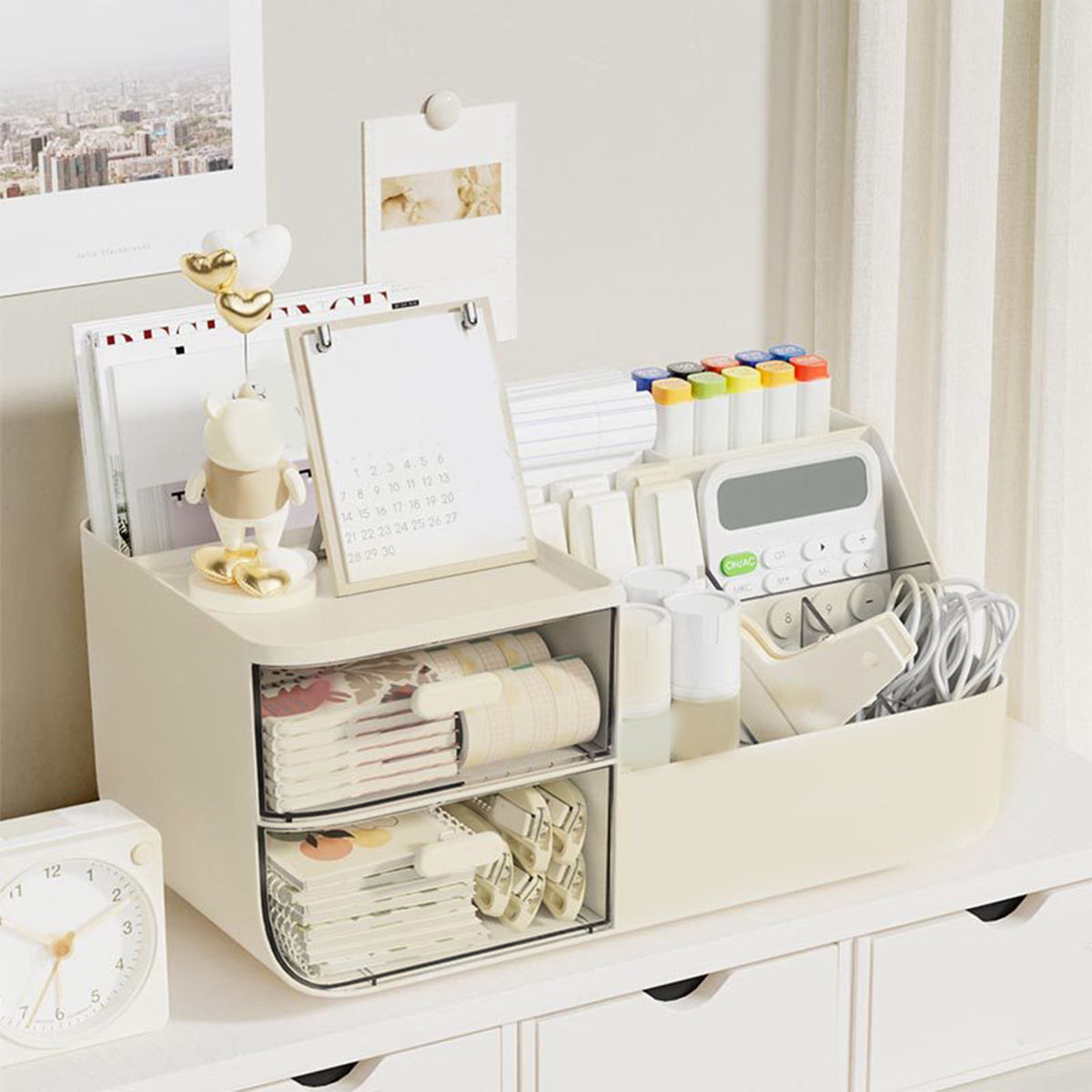 Two Drawer Desktop Organizer with a Clear Lid, 10.8 Inches Wide - Image 2