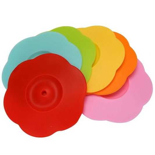 Silicone Mug Lids, Six Airtight Covers with a Heart Tab, 105 mm