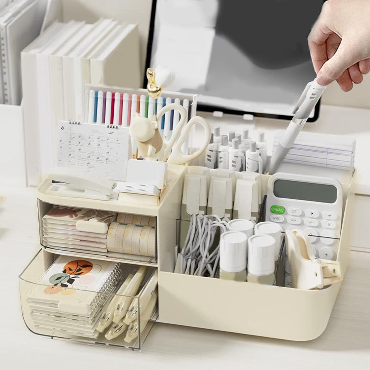 Two Drawer Desktop Organizer with a Clear Lid, 10.8 Inches Wide - Image 6