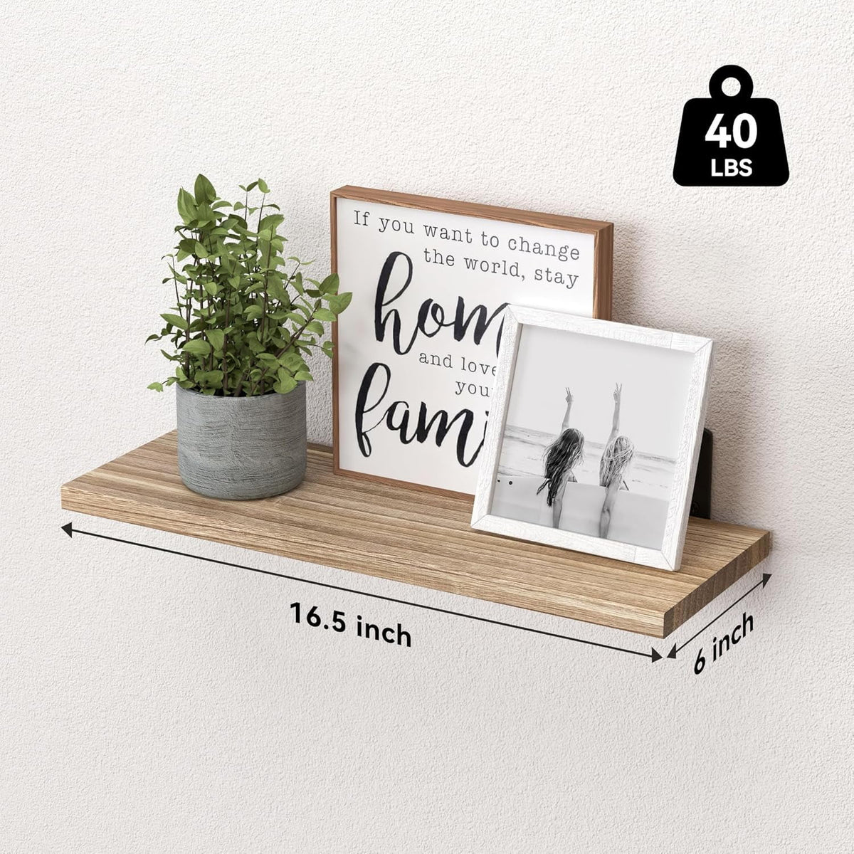 Paulownia Wood Floating Shelves, Set of Six at 16.5 by 6 Inches - Image 2