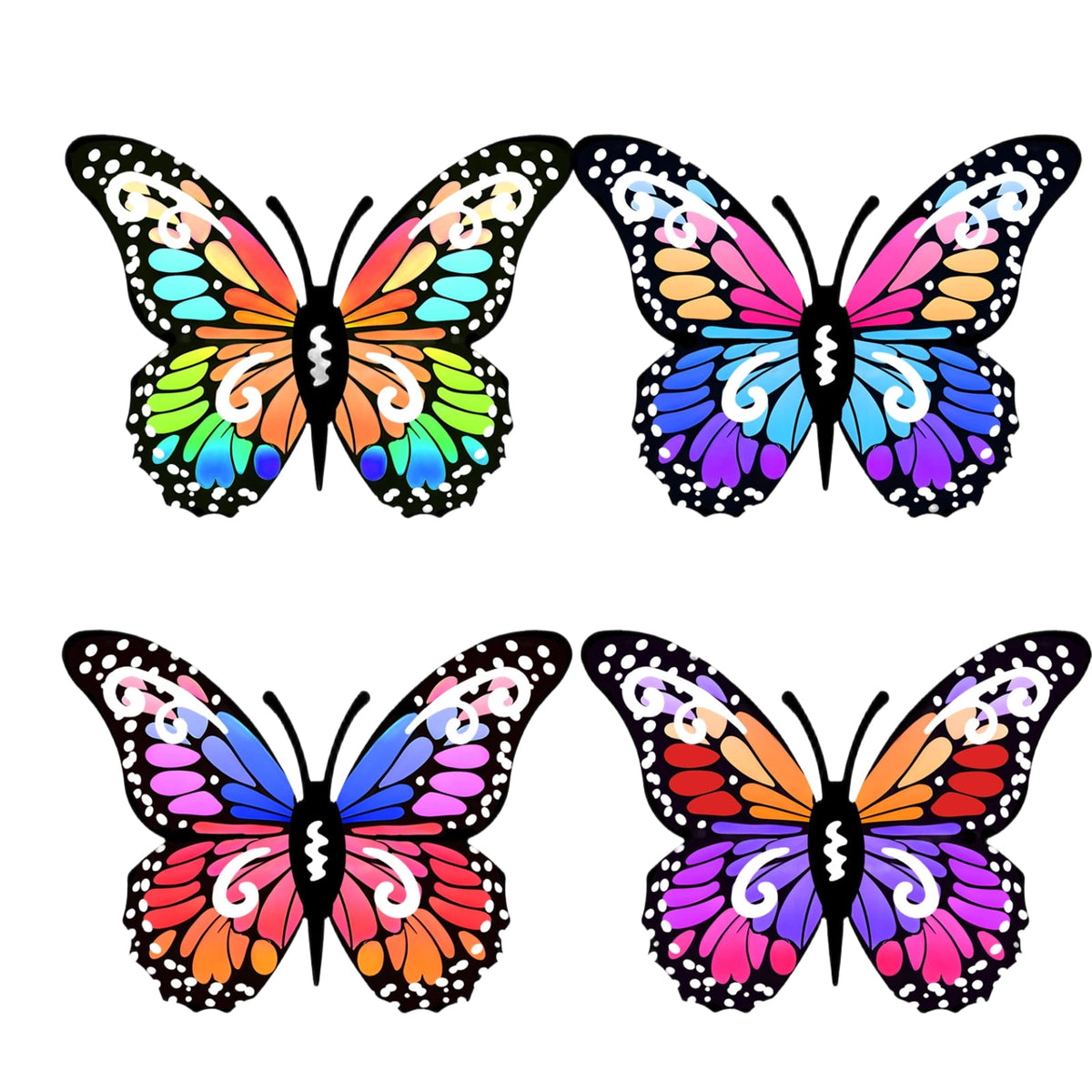 Metal Butterfly Wall Decorations, Set of Four for Indoors or a Balcony