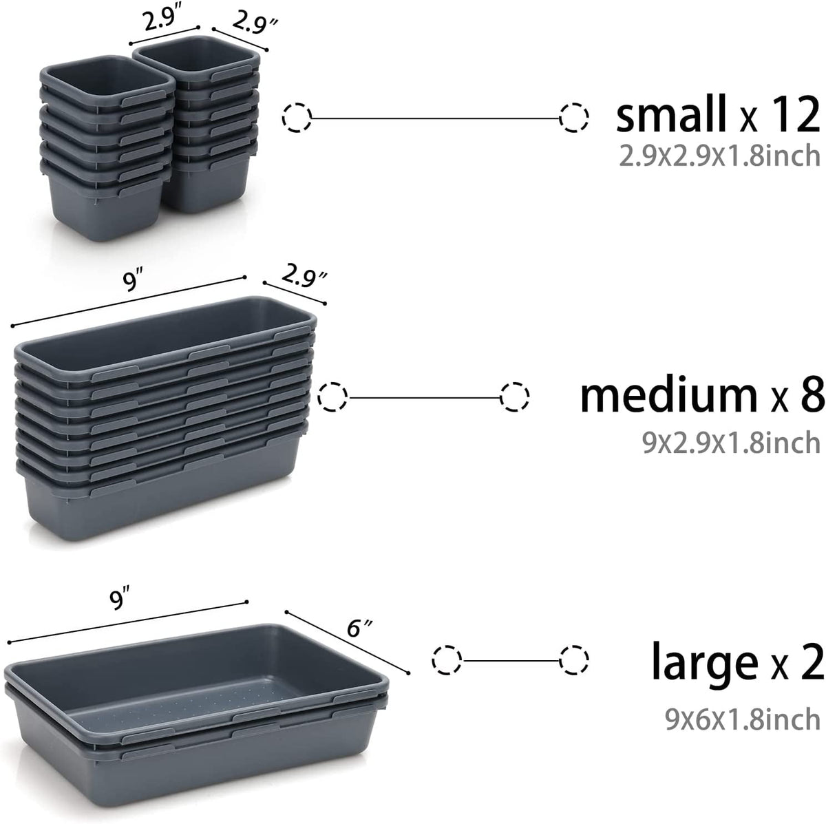 Interlocking Drawer Organizer Trays, 22 Pieces in Dark Grey - Image 5