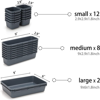 Interlocking Drawer Organizer Trays, 22 Pieces in Dark Grey - Image 5