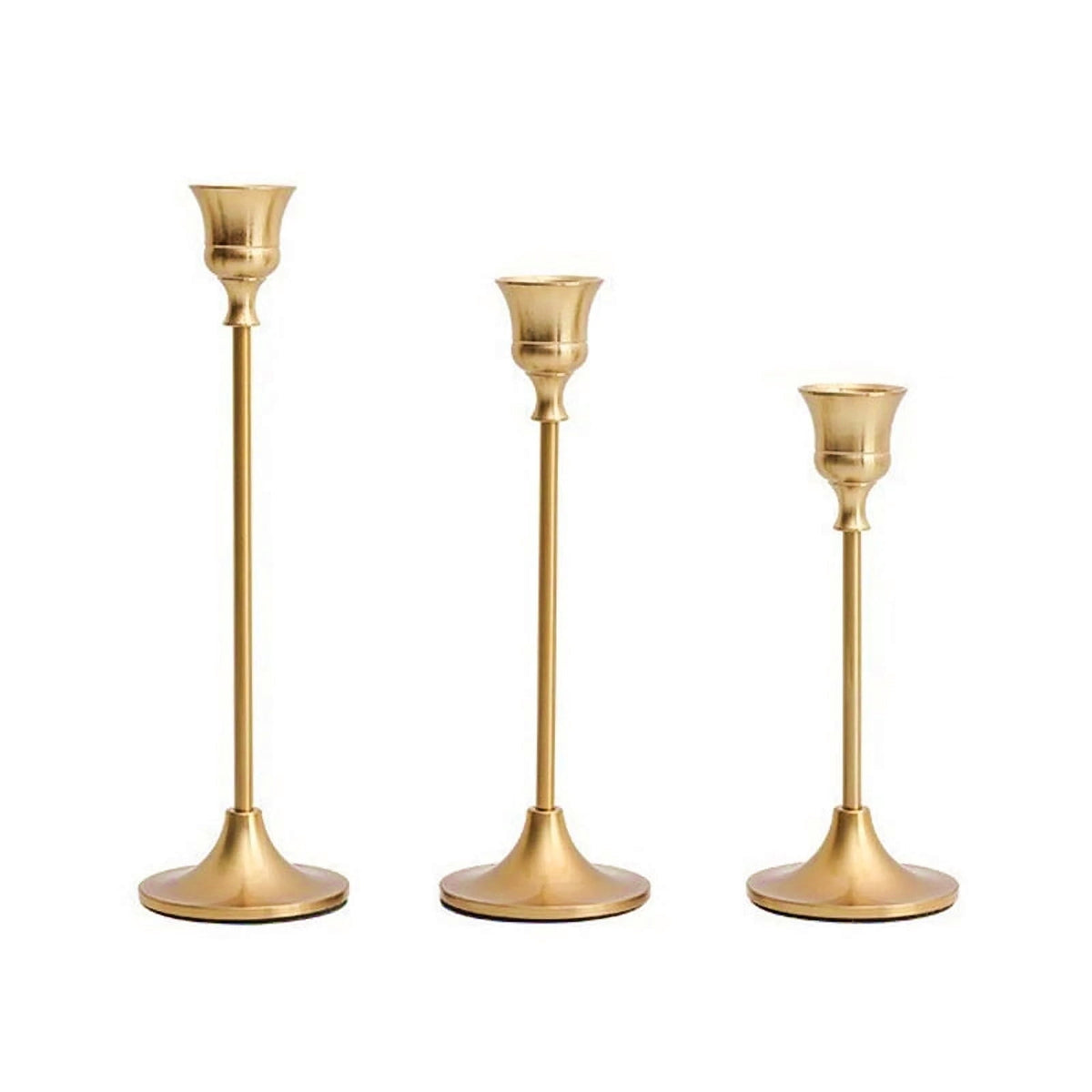 Tapered Candle Holders in Gold Iron, Set of Three Graduated Heights