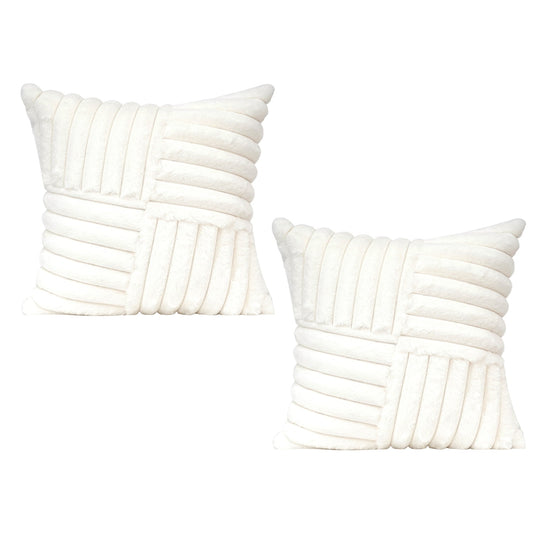 Plush Striped Cushion Covers, Pair of 18 Inch Squares in Cream