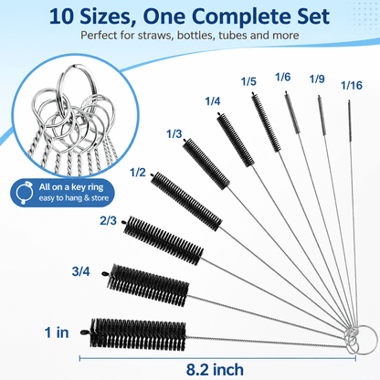 Nylon Tube and Straw Brush Set, Ten Sizes from 1/16 to 1 Inch - Image 2