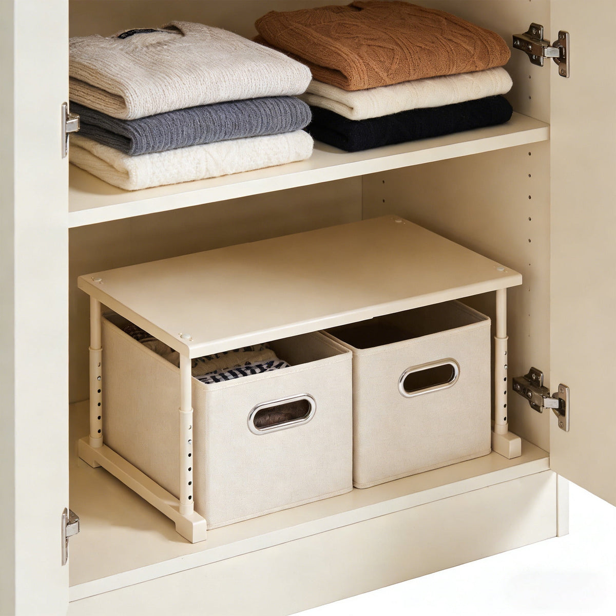 Extendable Closet Shelf in White Steel, Adjusts 15.7 to 25.6 Inches Wide - Image 6