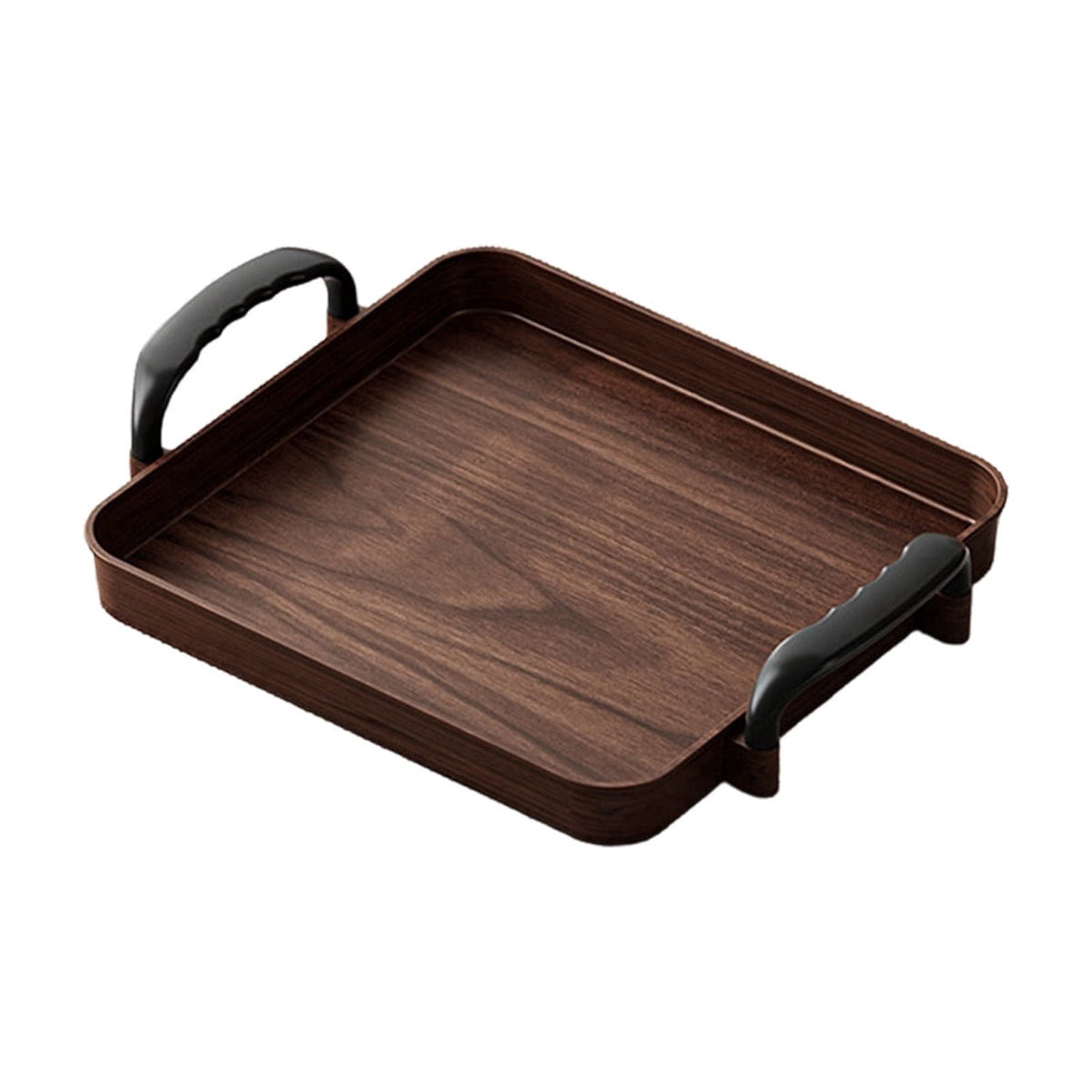 Rectangular Solid Wood Serving Tray with Side Handles and Raised Rim