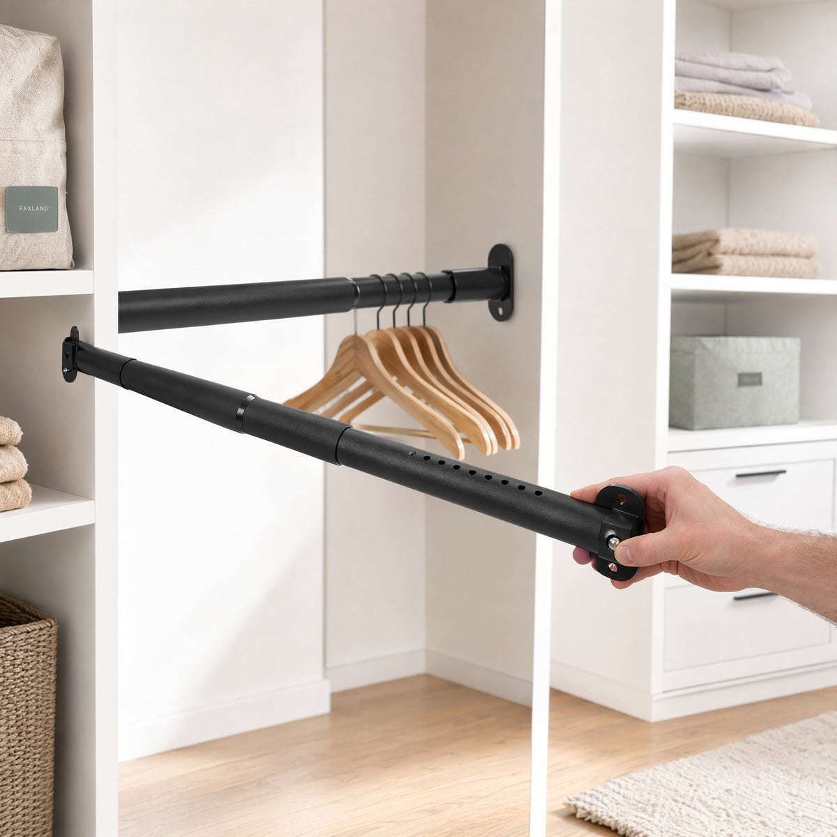 Adjustable Closet Rod, 17 to 87 Inches of Black Metal with Wall Brackets - Image 5