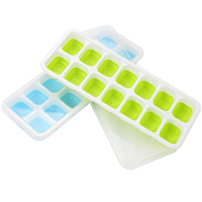 Covered Ice Cube Trays, Two Flexible Stacking Trays of 14 Cubes Each