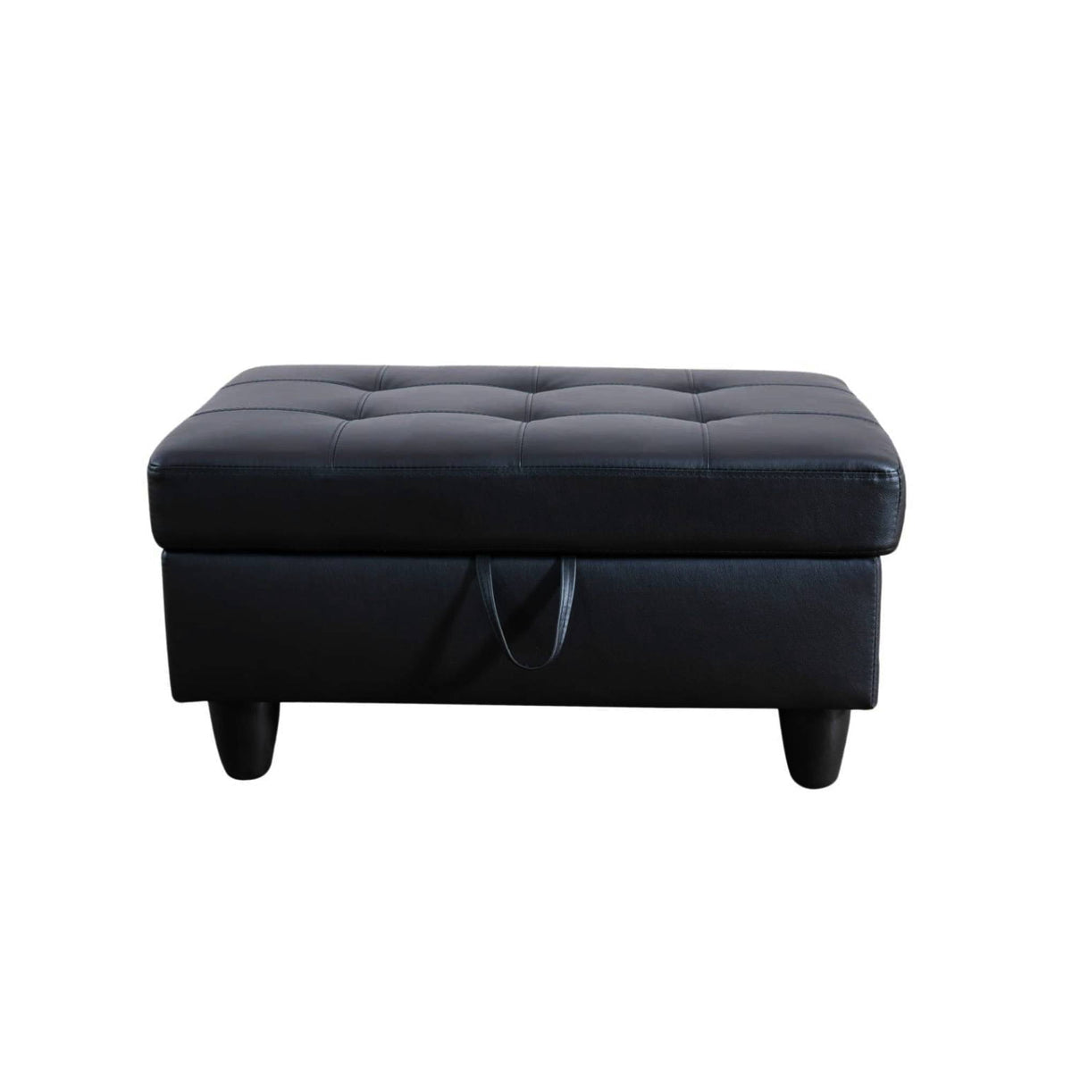 Tufted Faux Leather Storage Ottoman with Lift Off Padded Top, Black