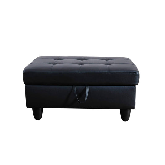 Tufted Faux Leather Storage Ottoman with Lift Off Padded Top, Black