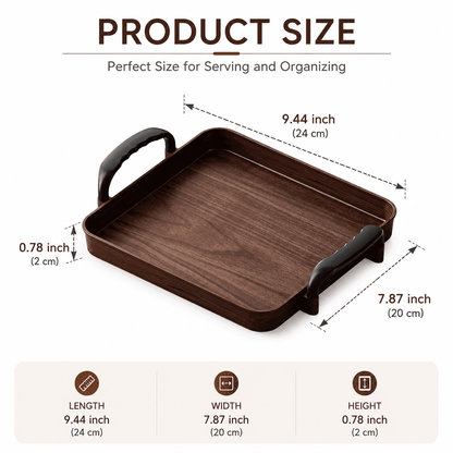 Rectangular Solid Wood Serving Tray with Side Handles and Raised Rim - Image 3
