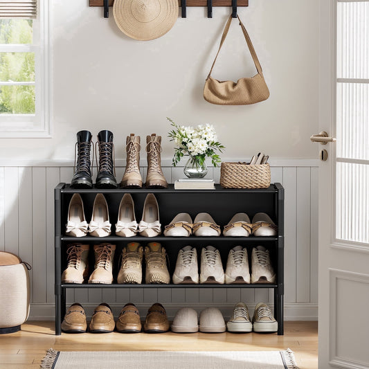 Covered Three Tier Shoe Rack for 12 Pairs, Fabric Shelves for Entryways - Image 2